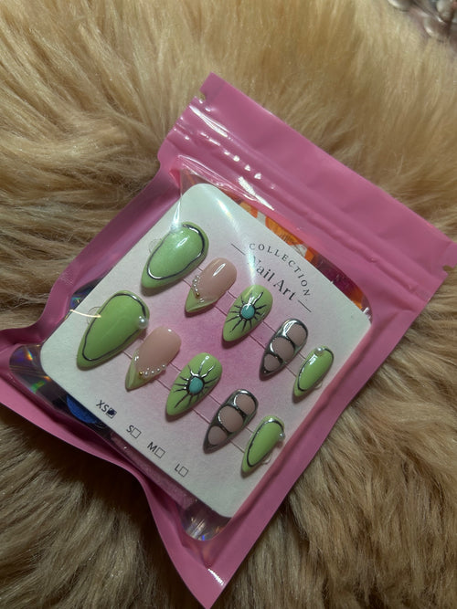 Press On Nails – Green Sun & Pearl ✨💚